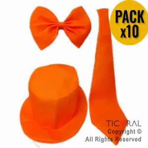 SET FLUO PARA 5 PERSONAS NARANJA (5 GALERAS + 3 CORBATAS + 2 MO�OS)